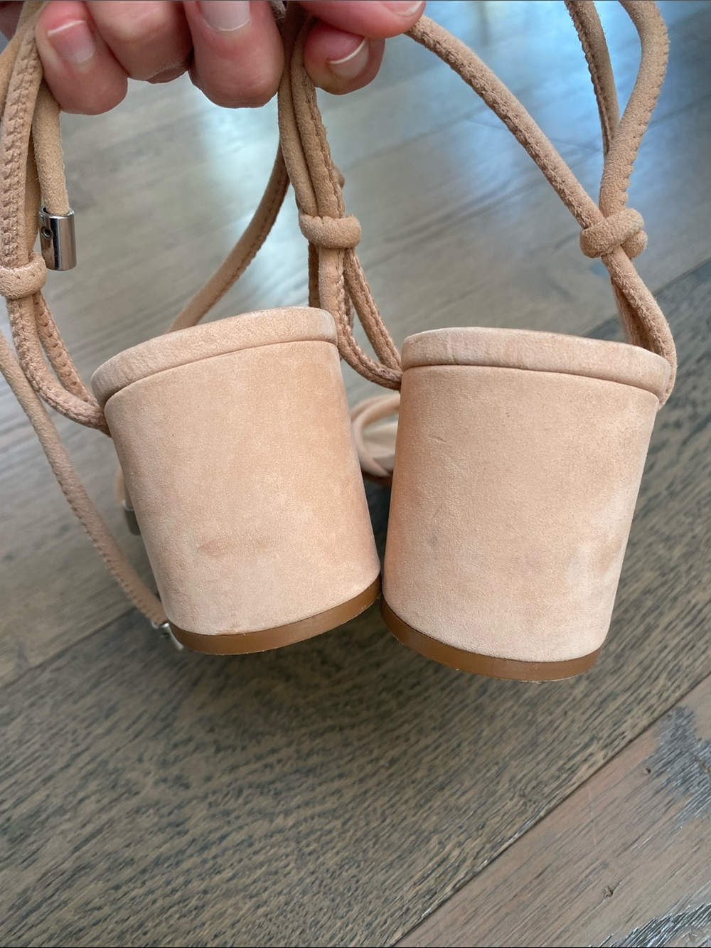 SCHUTZ Blush Nude Suede Lace-Up Heeled Sandals - Picture 3 of 3